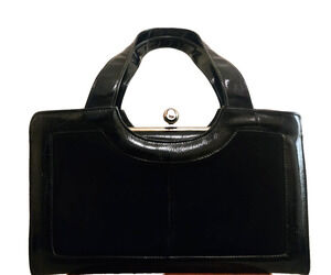 Vintage MOD 1960s A NATURALIZER HAND BAG PURSE Patent Suede Black